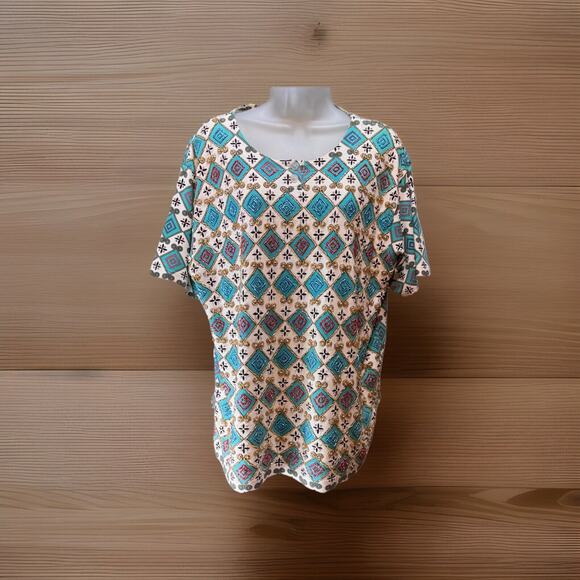 Lisa Ashley Woman's Blouse Top Blue Beaded Short Sleeve Round Neck - Picture 2 of 8